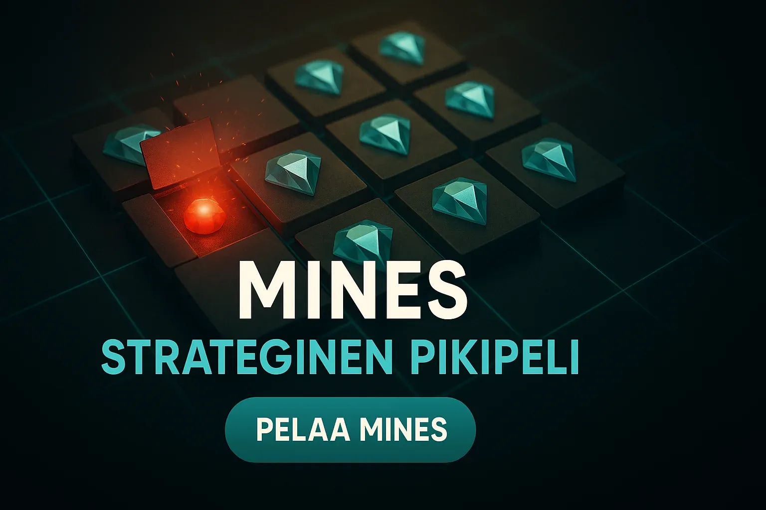 Fotorealistinen Mines-pikapeli kasinobanneri 5x5-ruudukolla, timantit ja punainen miina